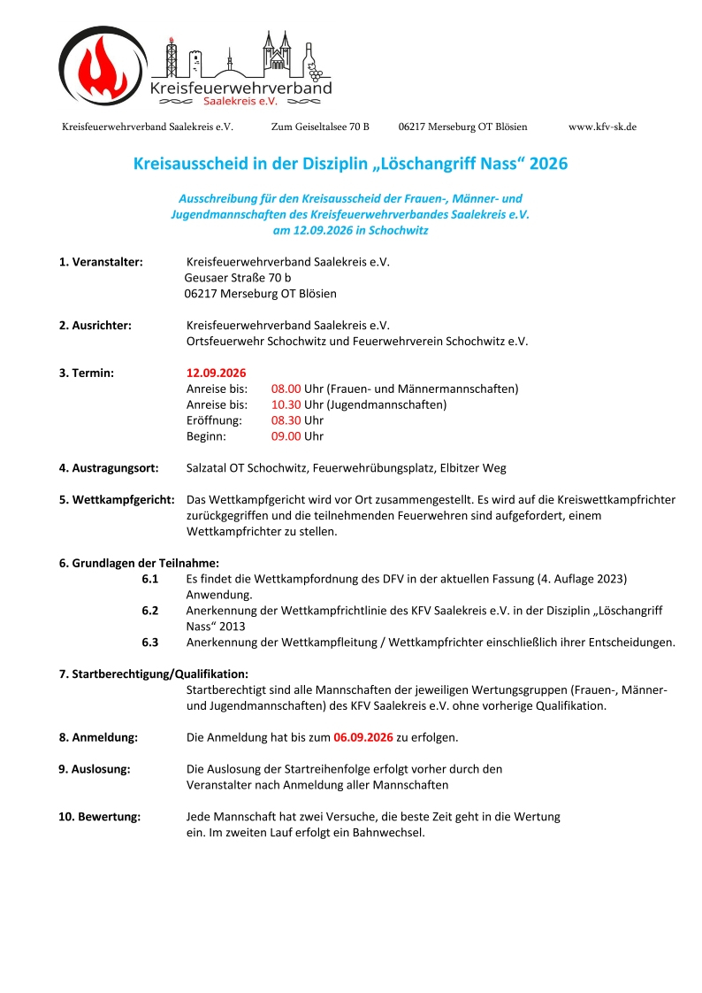 Ausschreibung Kreisausscheid in Schochwitz 2026